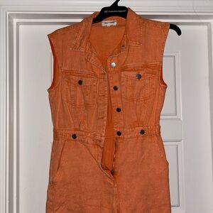 Orange Denim Sleeveless Jumpsuit
